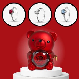 Bague de promesse et boîte à bijoux avec ourson tournant | HEARTISO_ROSBEAR